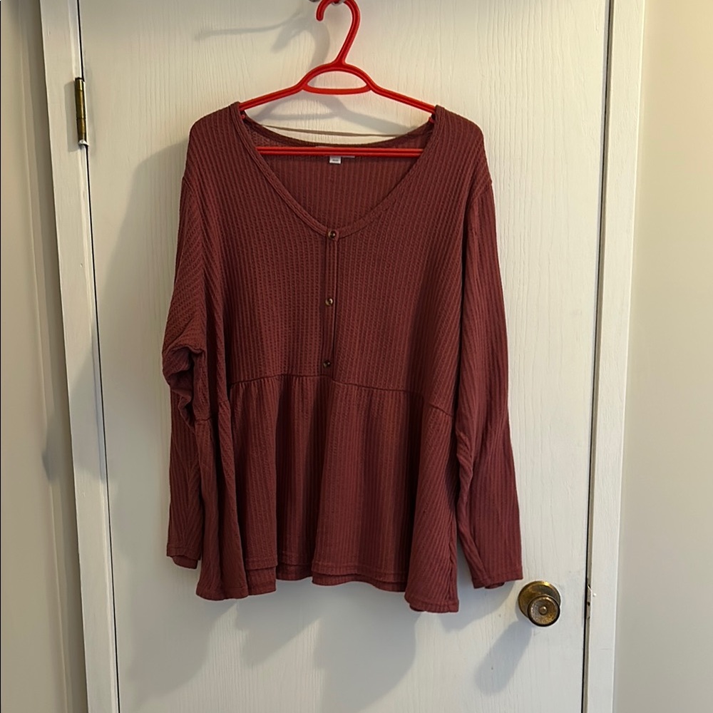 Warehouse Red Long Sleeve Peplum Blouse
